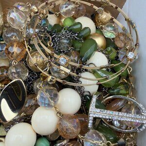 1LB + Gold Green Wearable Costume Jewelry Lot Variety Spring